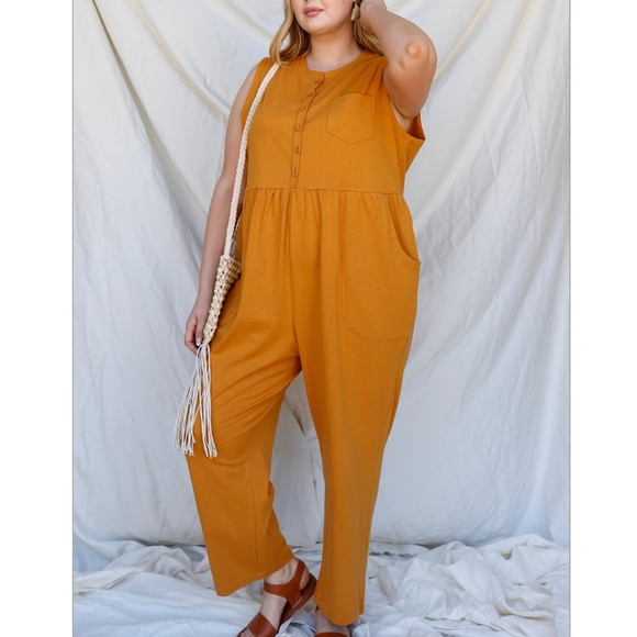 VERY J Plus Size Chic Dark Mustard Relaxed Fit Jumpsuit - Picture 5 of 6